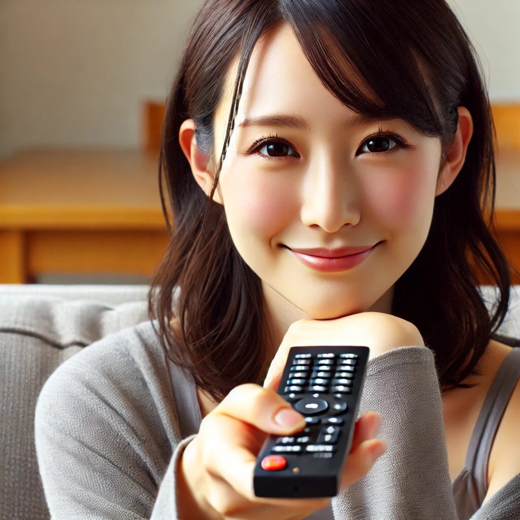 テレビを見てエンタメを楽しむ女性